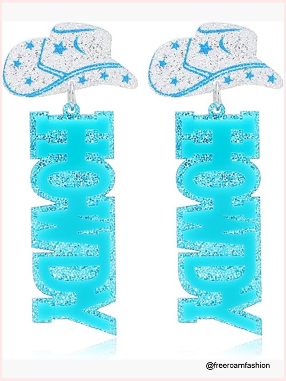 Western Cowboy Hat Glitter Dangle Drop Earrings Lightweight Acrylic Country